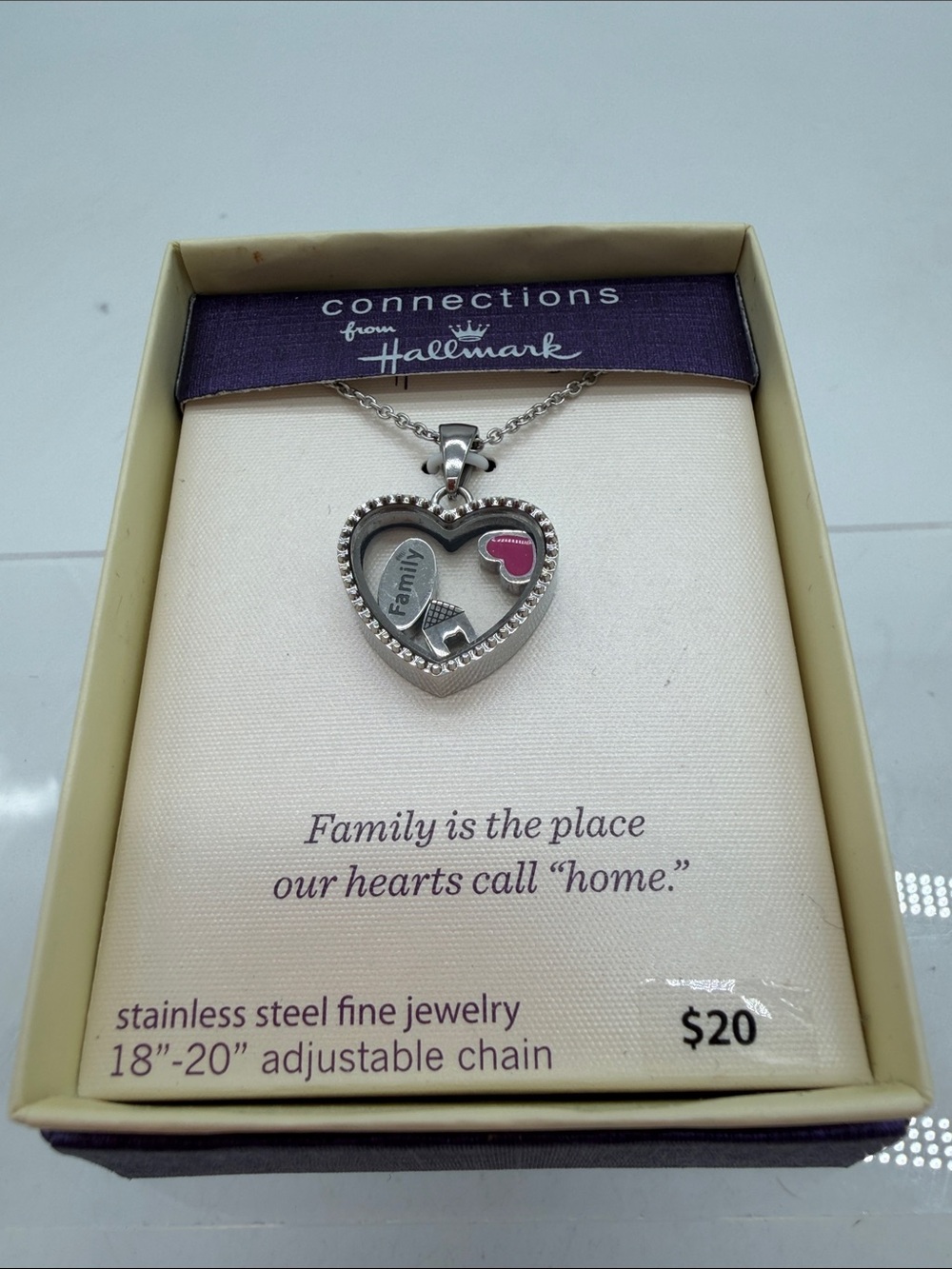 Hallmark Connections "Family-Hearts-Home Necklace Stainless Steel Fine Jewelry
